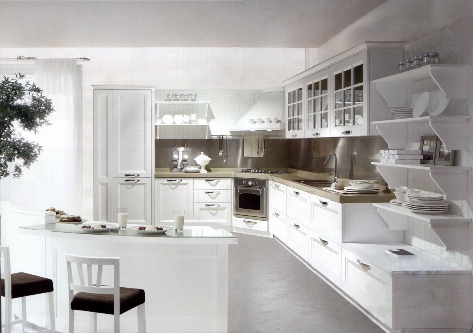 Кухня в белых тонах интерьер