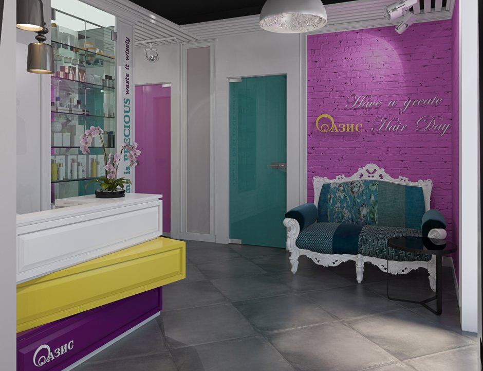 Интерьер салона красоты в розовых тонах