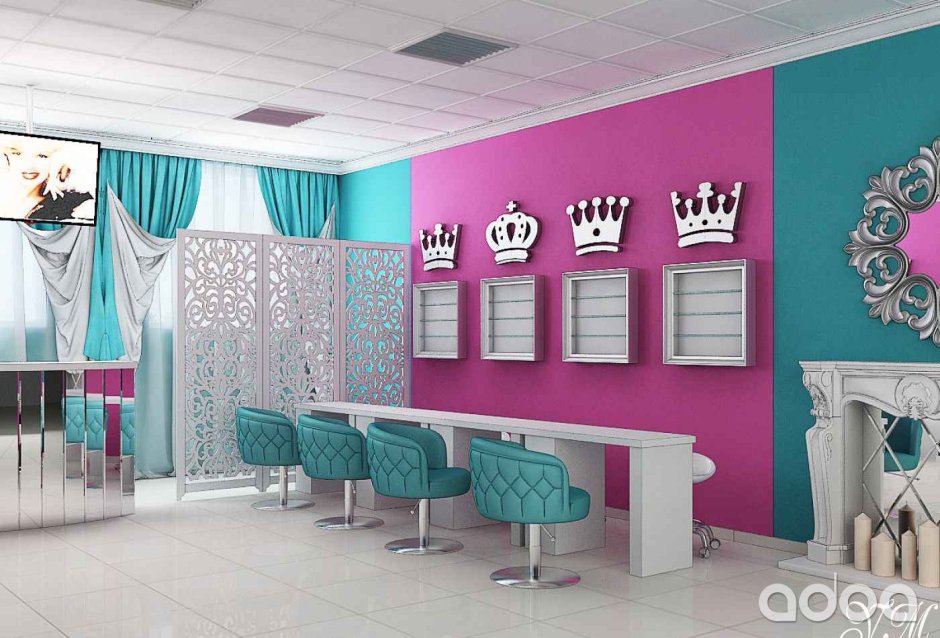Бирюзово розовый салон красоты