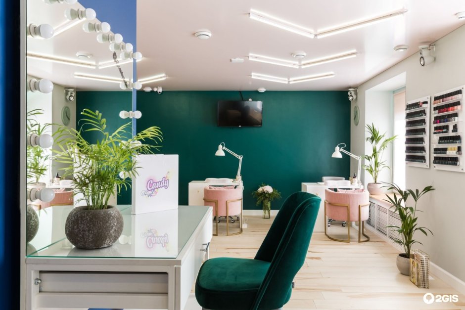 Интерьер маникюрного кабинета зеленые тона