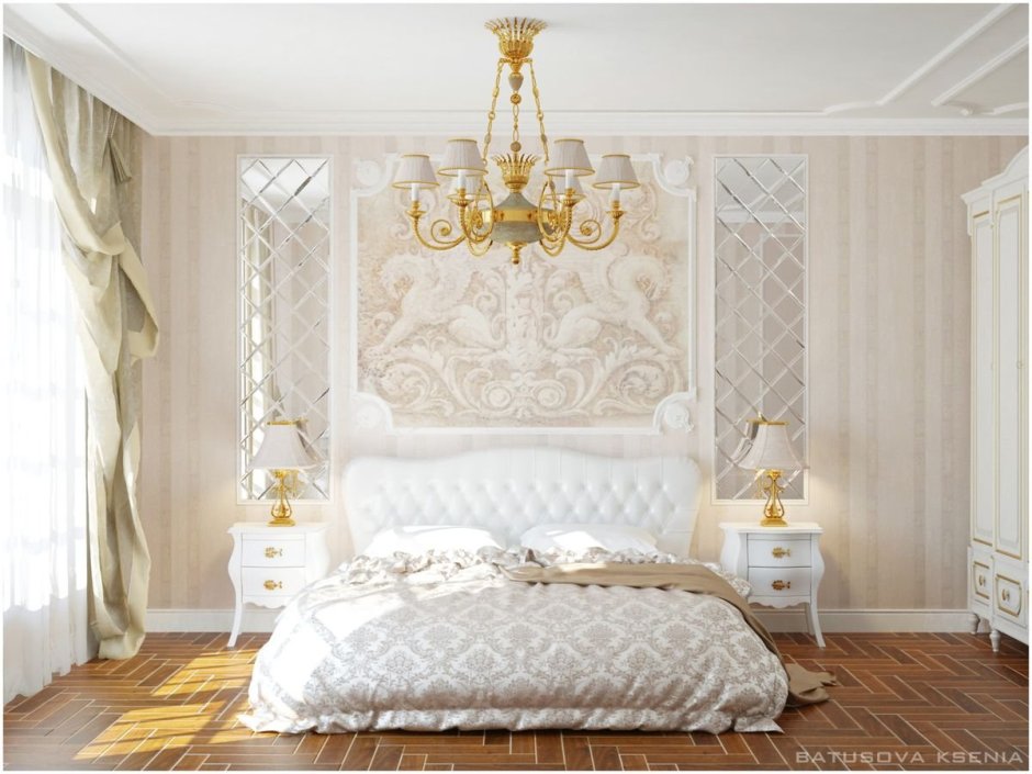 Спальня в классическом стиле в персиковых тонах
