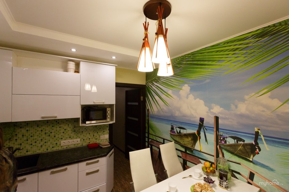 Зеленые стены на кухне