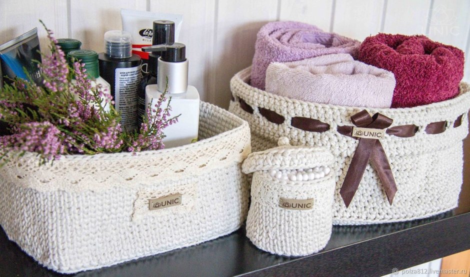 Вязаные корзинки в интерьере