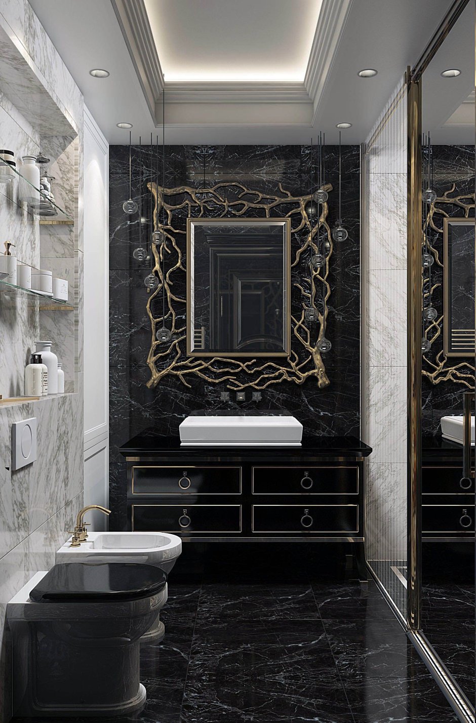 Черно Золотая ванная комната