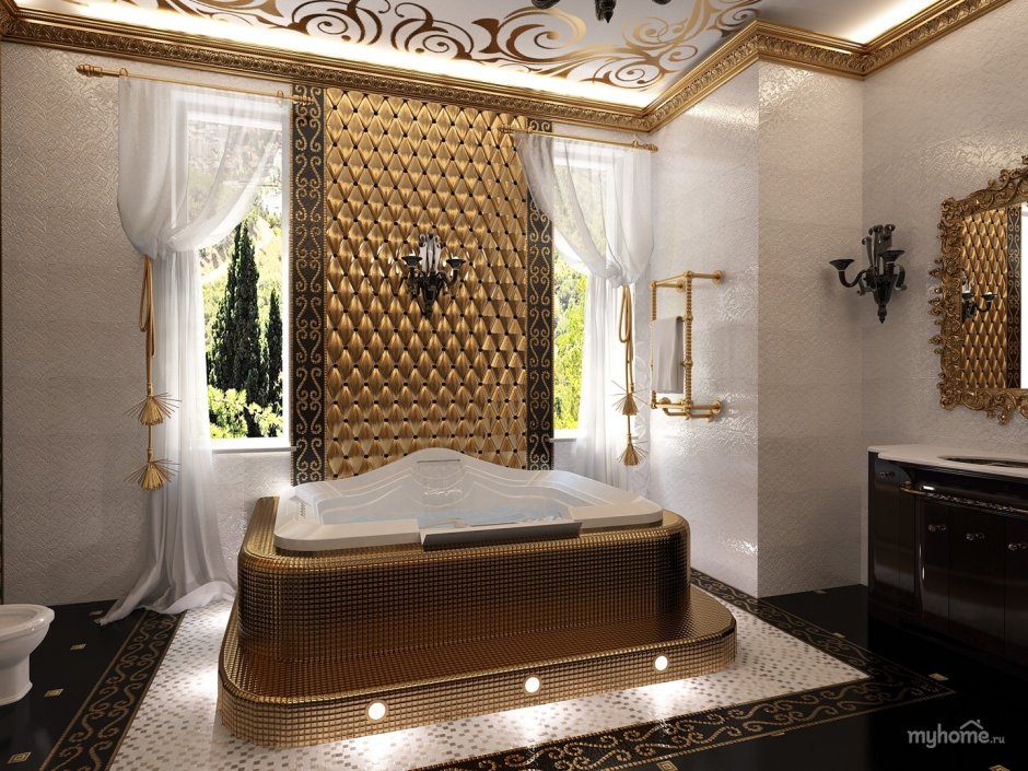 Ванная в черно золотом стиле