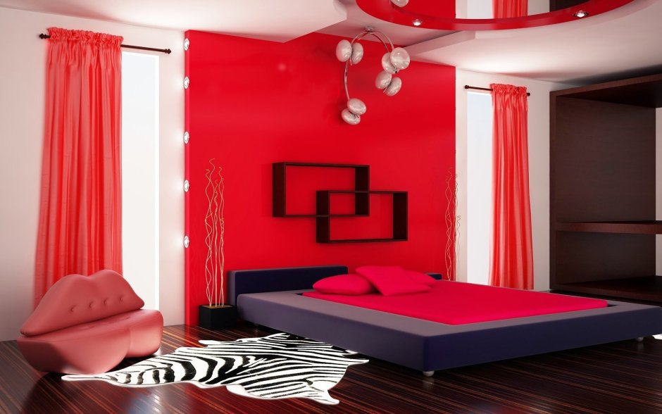 Серо красная спальня