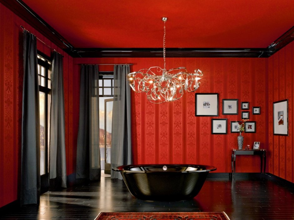 Классическая красная спальня шторы