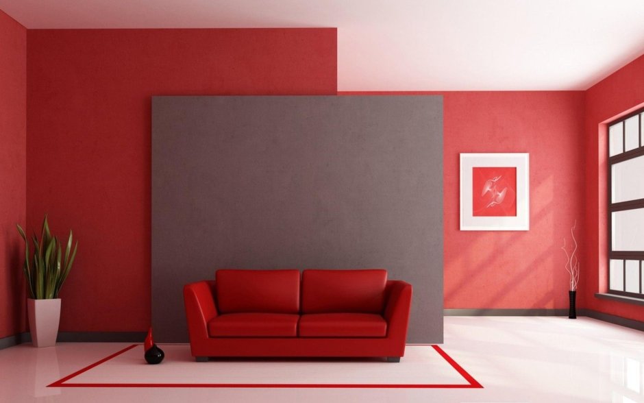 Акцентная стена в гостиной красная