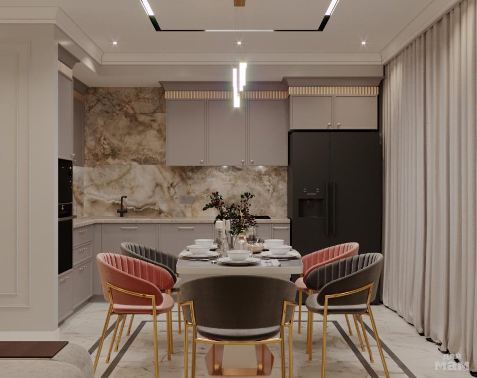 Кухня гостиная дизайн проект Неоклассика