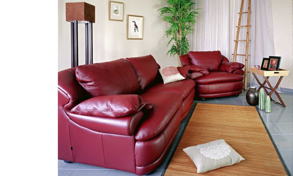 Современный коричневый кожаный диван