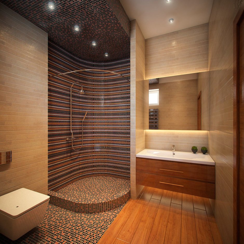 Интерьер ванной комнаты с душевой кабиной