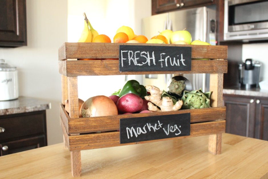 Деревянные ящики для фруктов в интерьере органайзер