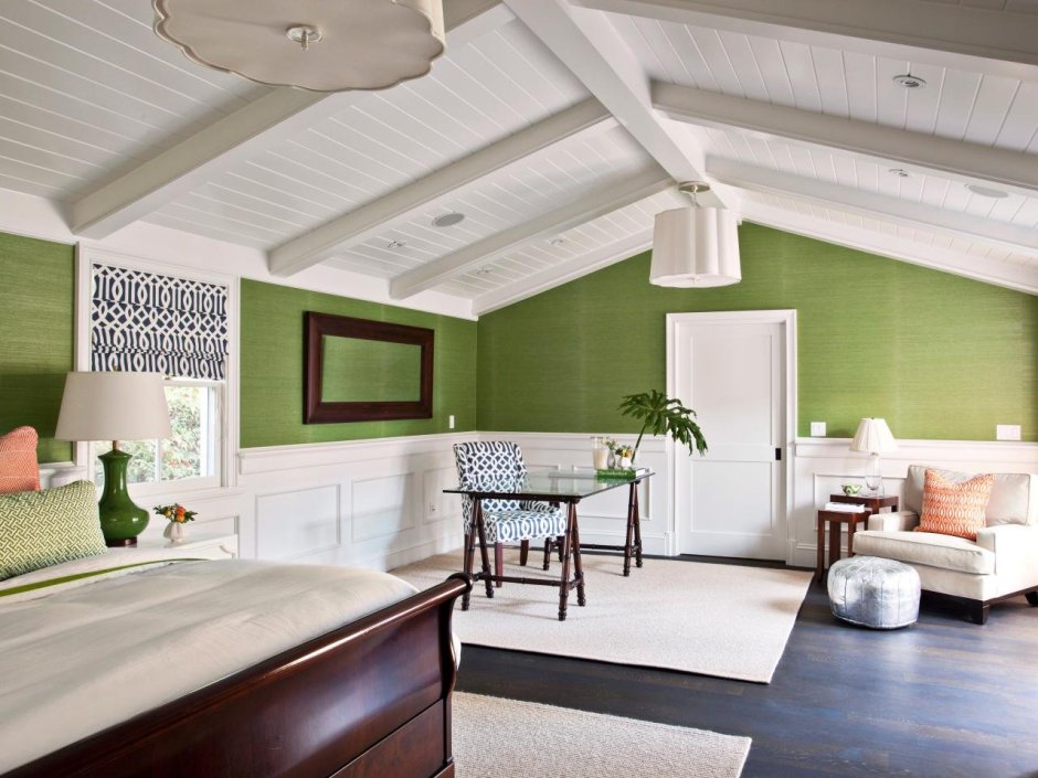 Салатовые стены в спальне