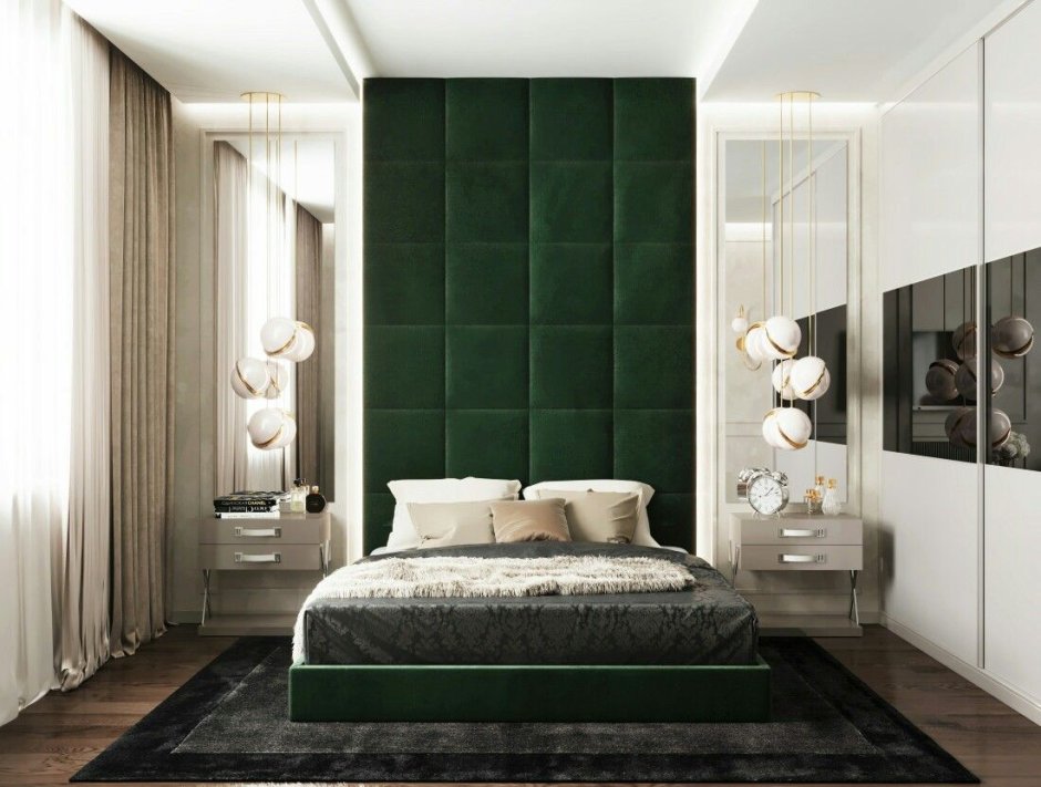 Спальня в зеленых тонах Неоклассика