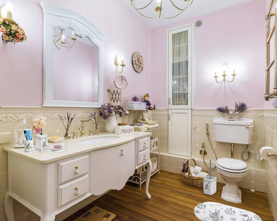 Интерьер ванной комнаты в стиле шебби Шик