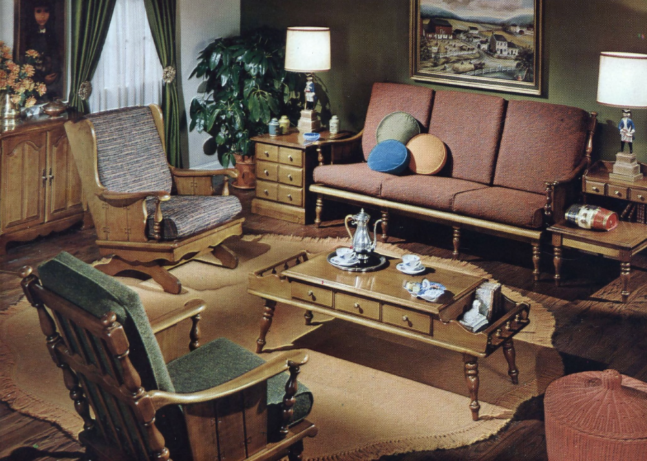 Интерьер гостиной в стиле 70-х