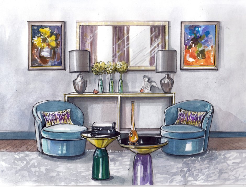 Акварельные эскизы интерьеров