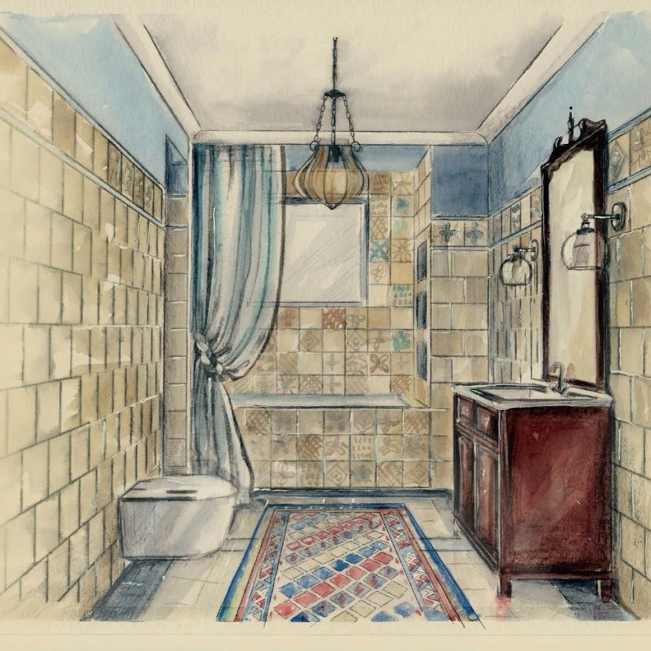 Интерьер гуашью живопись