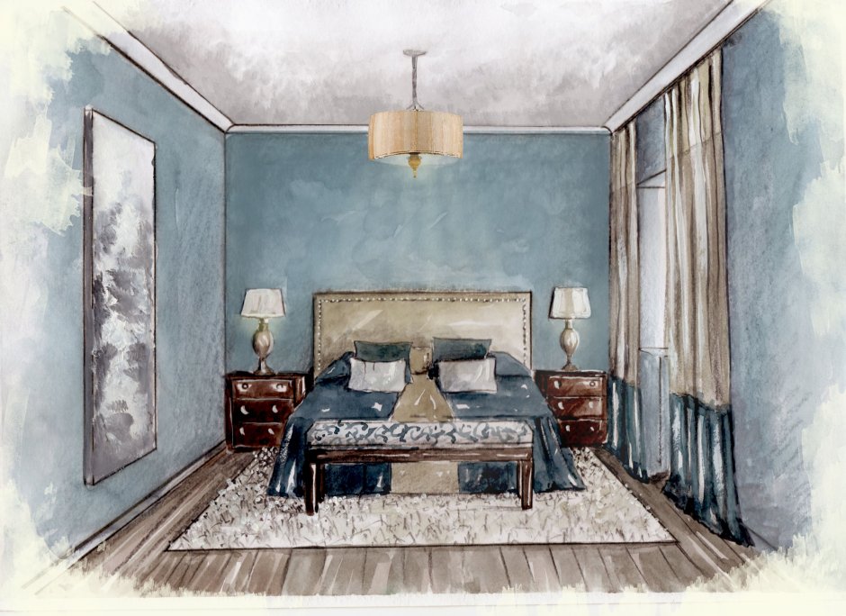 Роспись стен в интерьере акварель