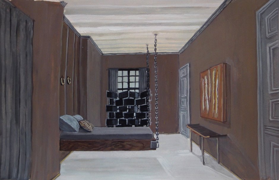 Сужение пространства интерьер гуашь