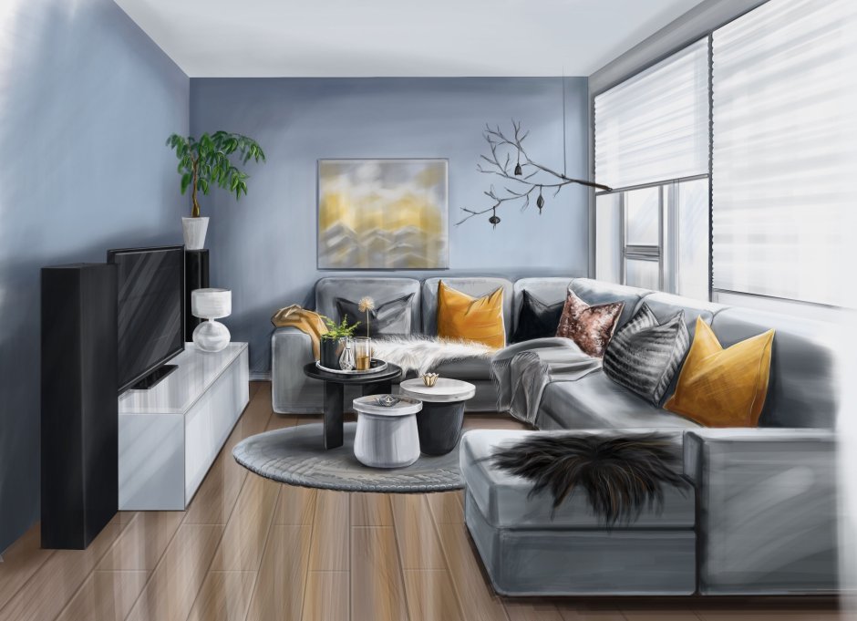 Акварельные стены в интерьере