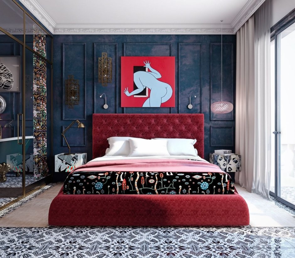Красный акцент в интерьере спальни в классическом стиле