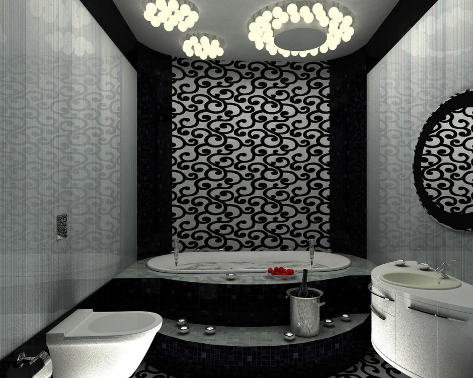 Ванная комната дизайн черно белая плитка (67 фото)
