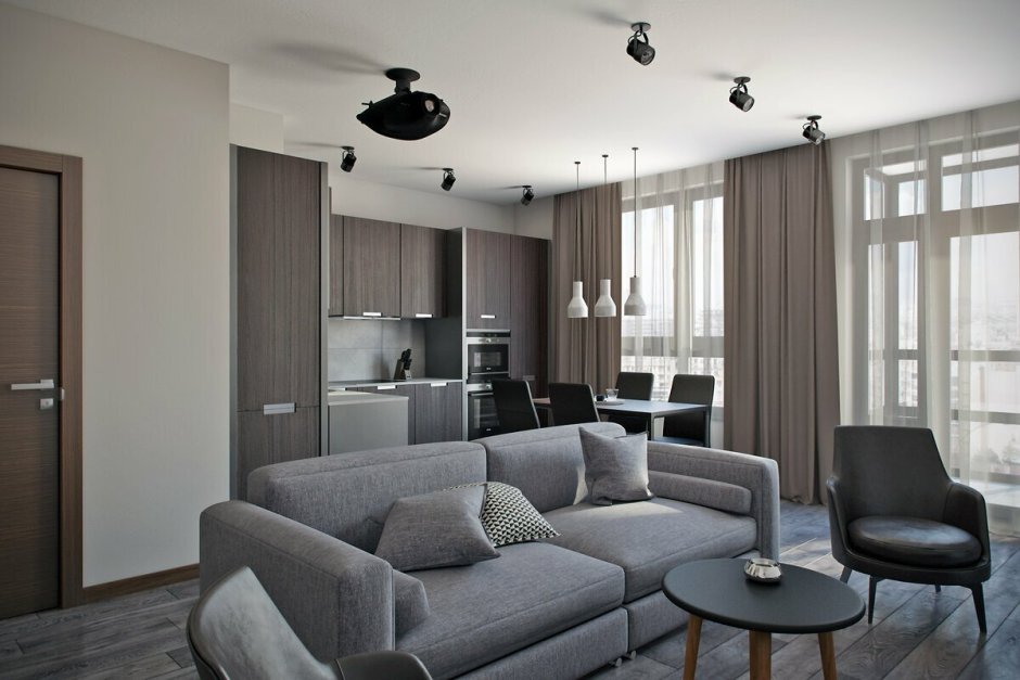 Дизайн однокомнатной квартиры в серых тонах (67 фото)