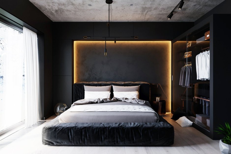 Спальня в темных тонах в современном стиле