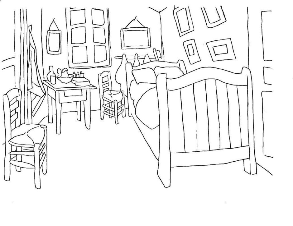 Эскиз детской комнаты карандашом с мебелью