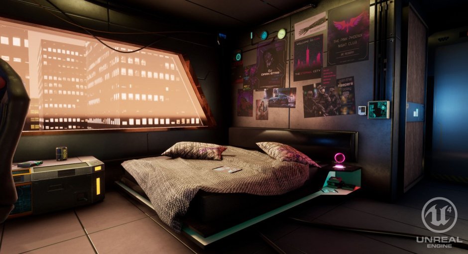 Cyberpunk 2077 комната интерьер