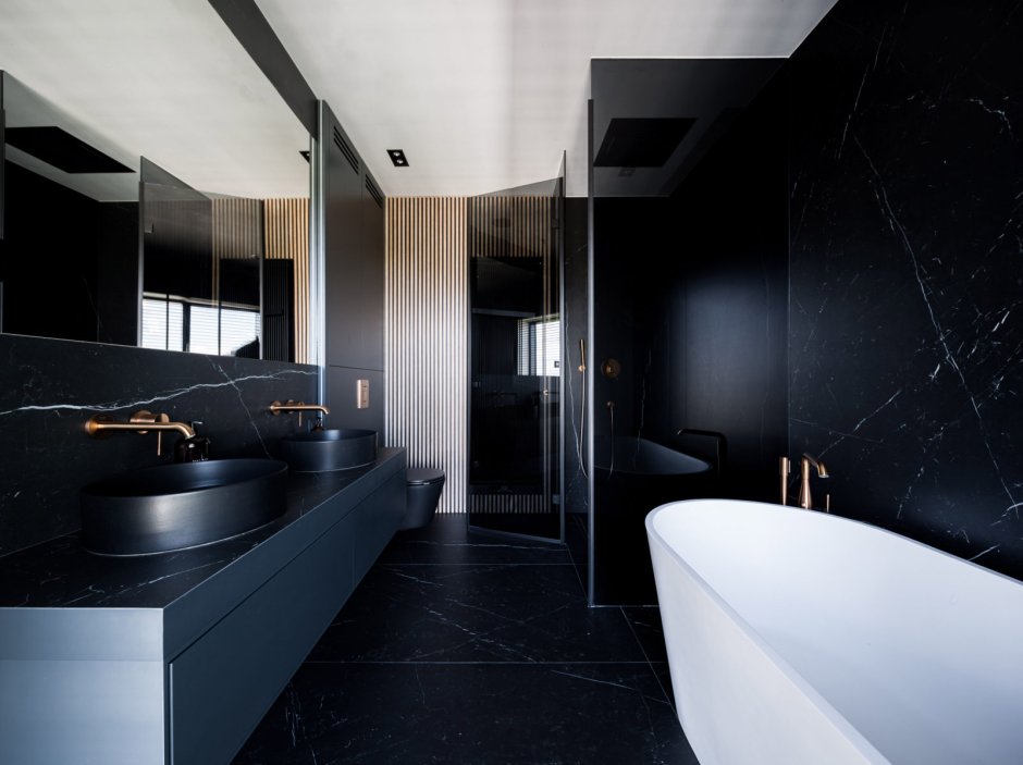 Серо черная ванная комната (65 фото)
