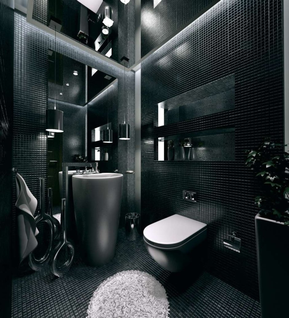 Темная компактная ванная комната
