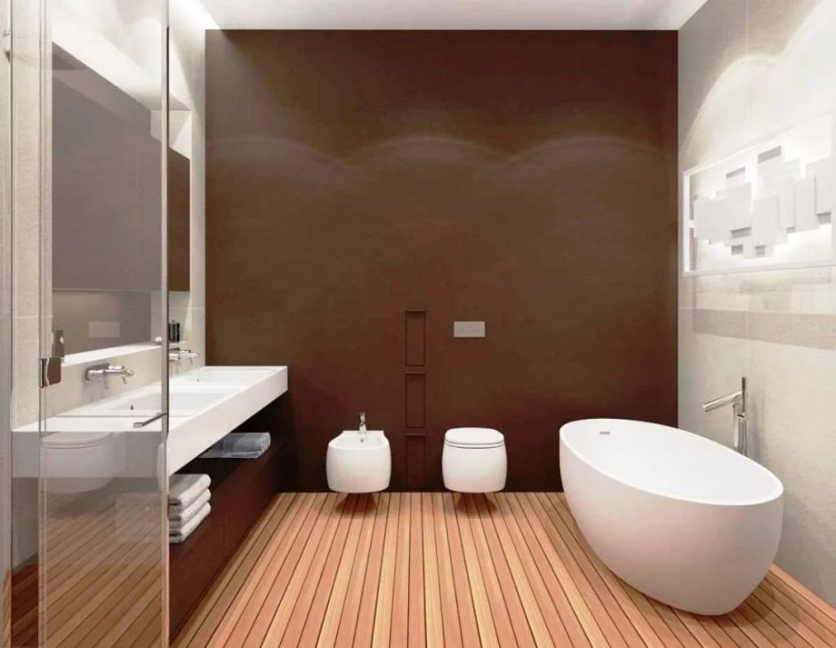 Бело коричневая ванная комната