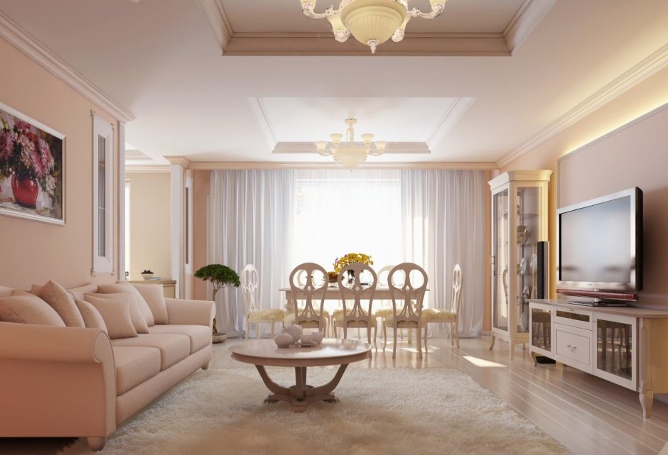 Белая гостиная в классическом стиле
