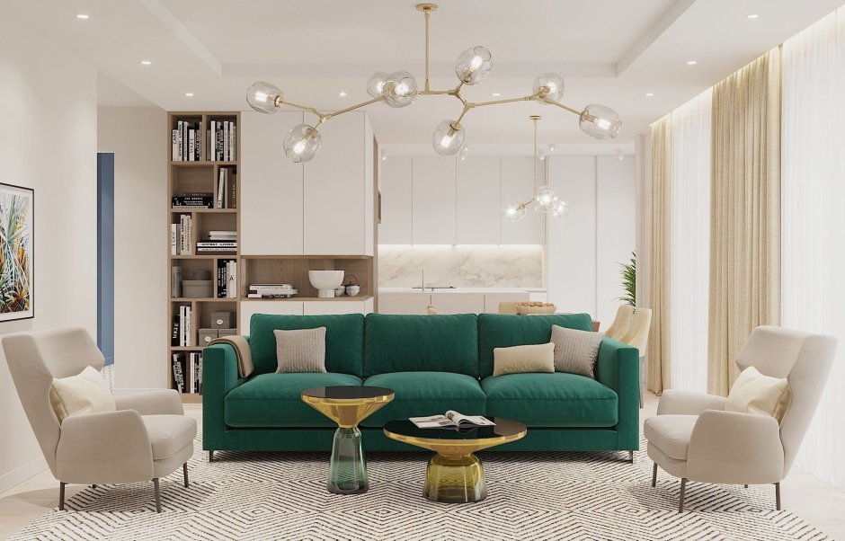 Гостиная в изумрудных тонах
