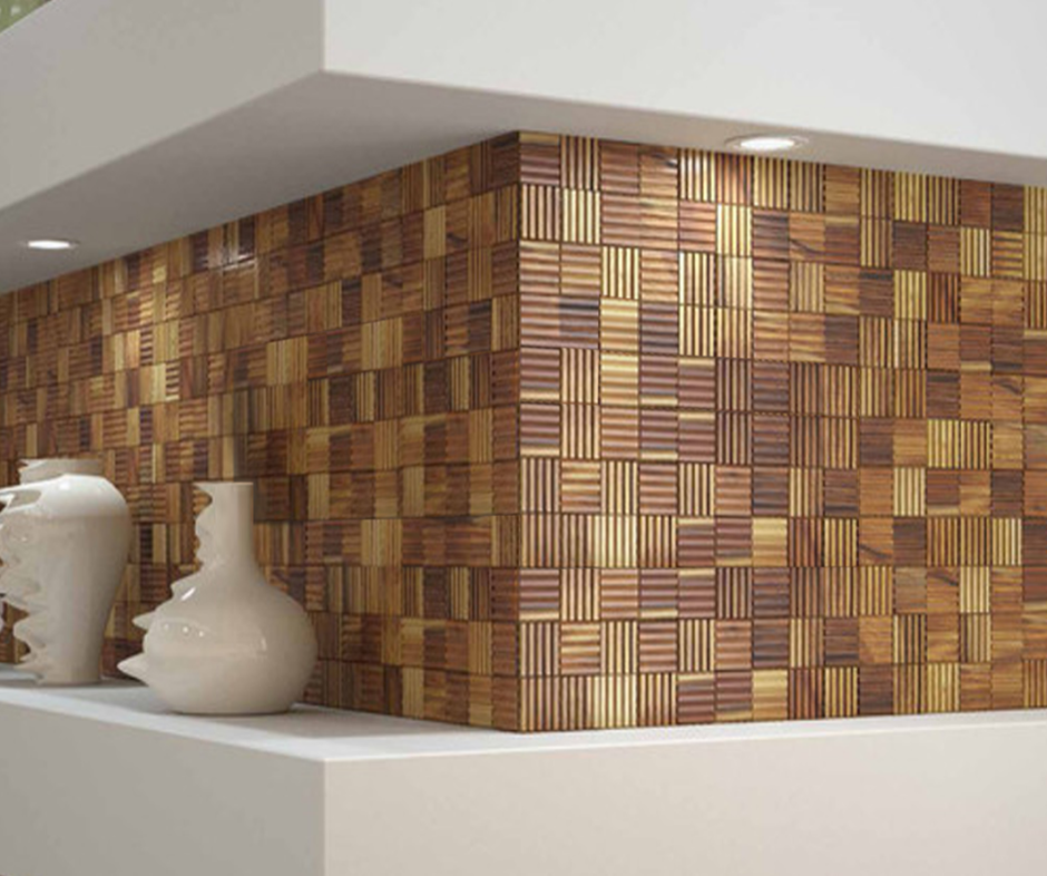 Мозаика из дерева для отделки стены