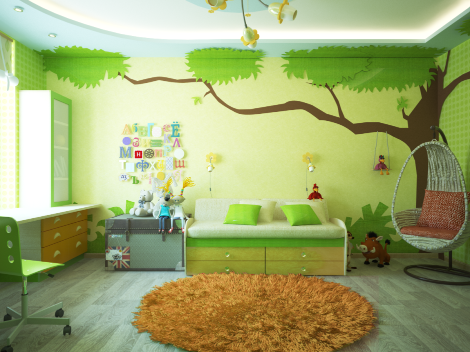 Зеленые стены в детской