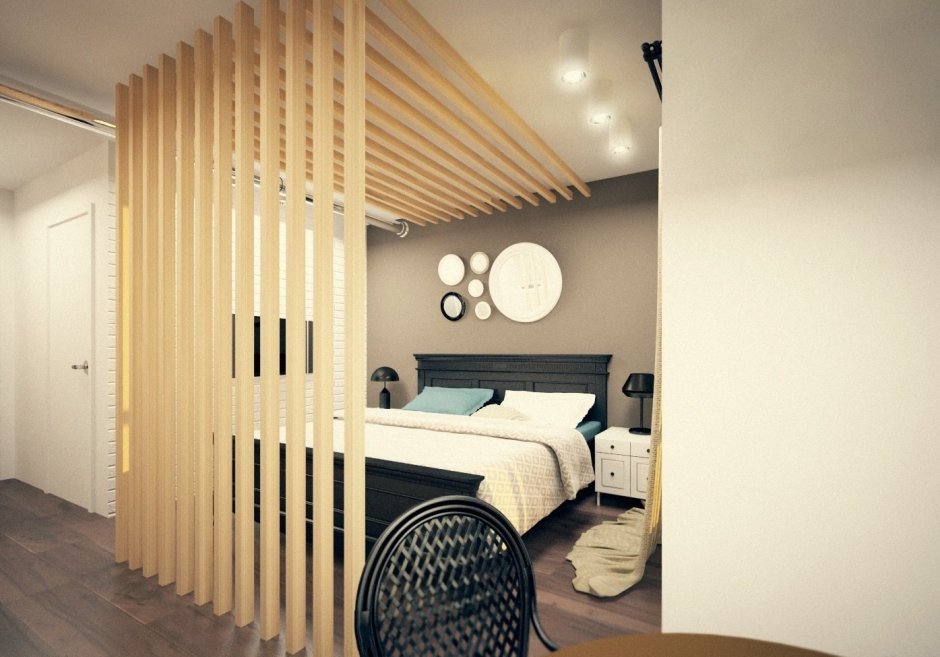 Гостиная с деревянными рейками