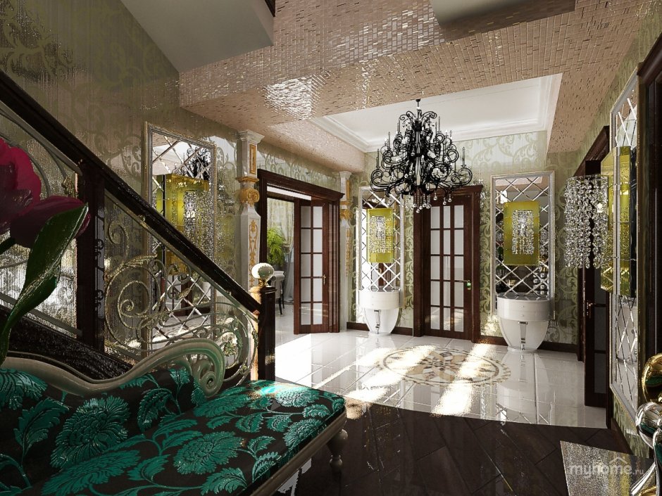 Дизайн гостиной холла и коридора комнаты с мозаикой