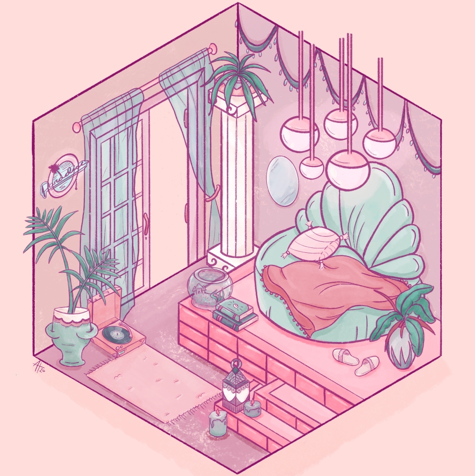 Розовая комната нарисованная