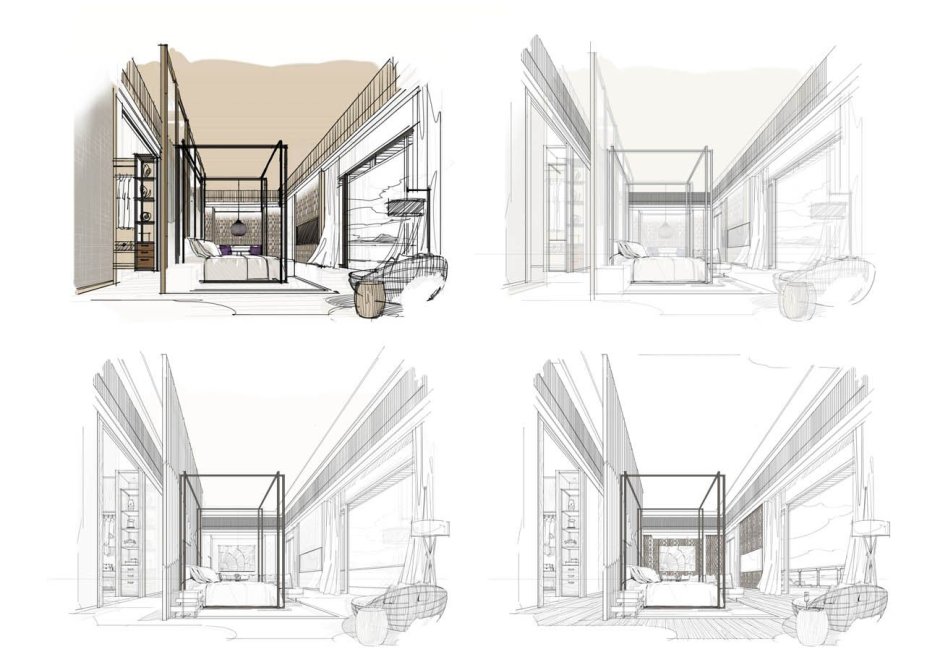 Скетч интерьера фронтальная перспектива
