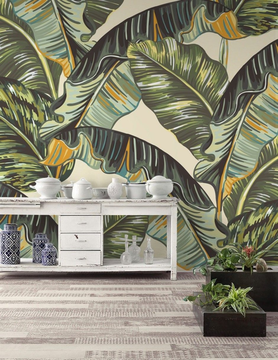 Martinique Banana Leaf Wallpaper в интерьере