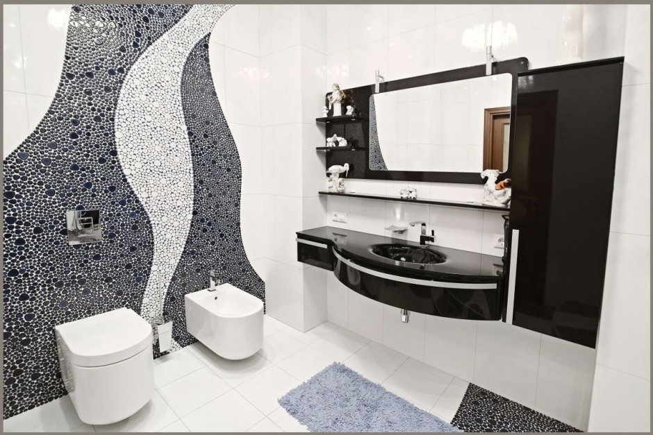 Мозаика в ванной комнате черно белая