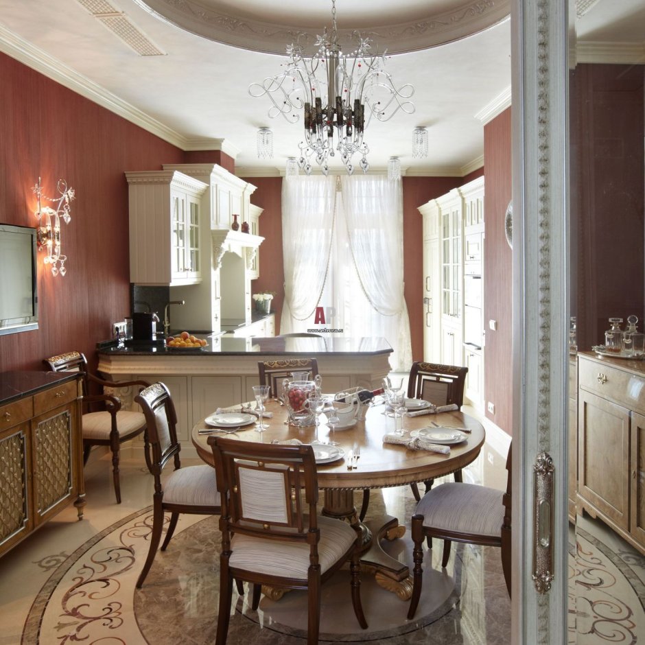 Интерьер кухни столовой в классическом стиле