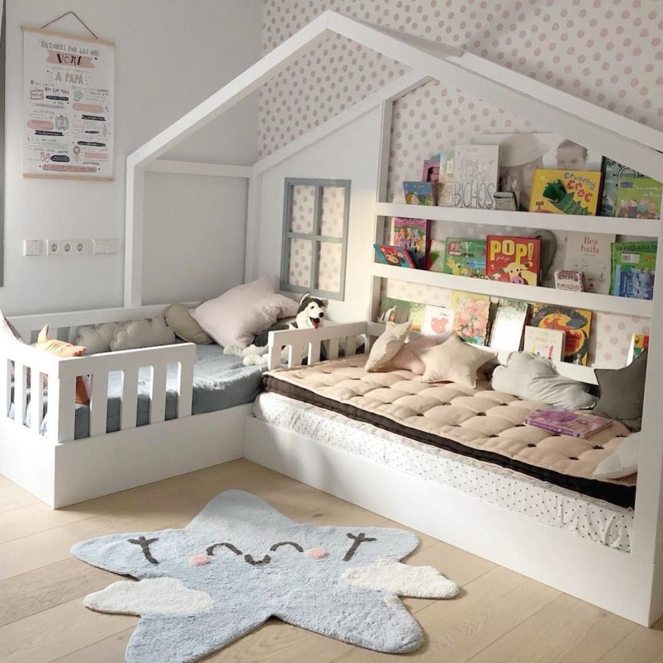 Выдвижная кровать домик для двоих детей