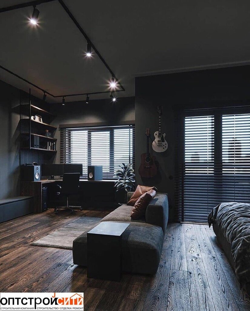 Уютная спальня в темных тонах