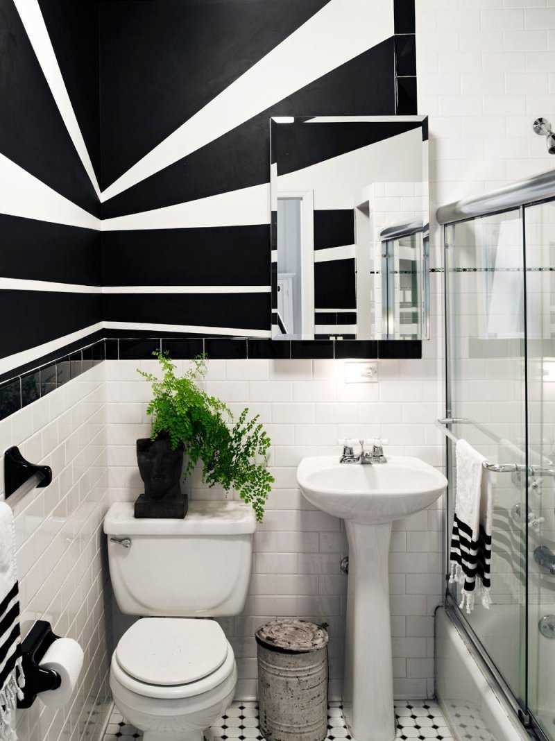 Белая ванная комната с черными акцентами (66 фото)