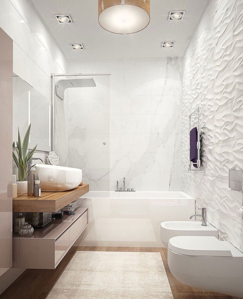 Фото ванной комнаты с плиткой современный дизайн в светлых