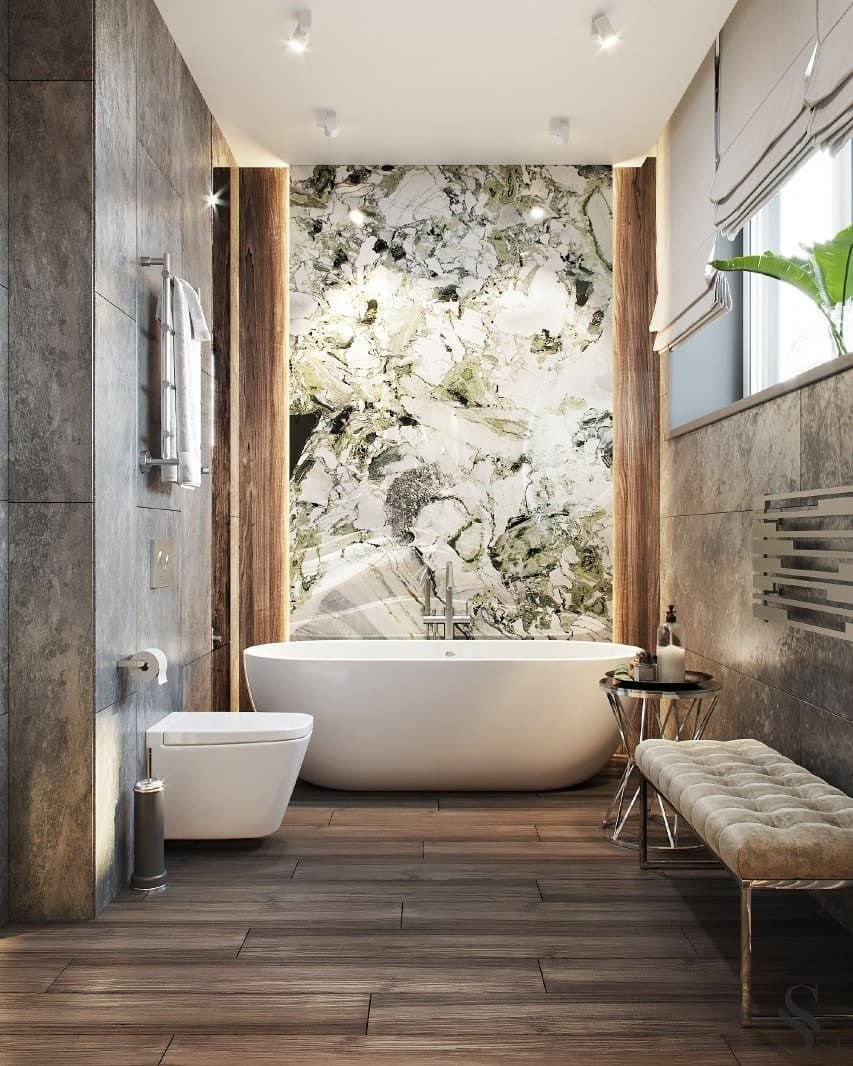 Ванная комната в Мраморном стиле с деревом